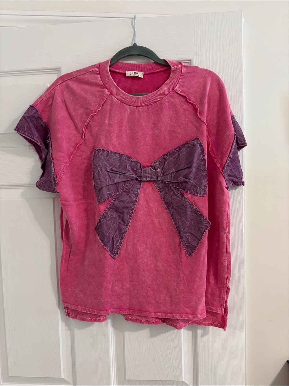 Pink Short-Sleeve Tee with Purple Bow